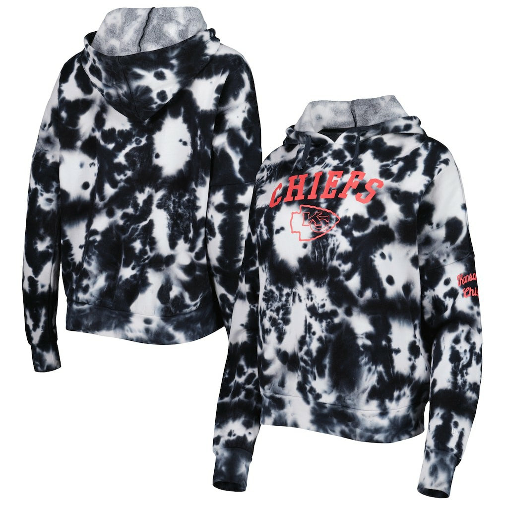 Kansas City Chiefs New Era Women's Cloud Dye Fleece Pullover Hoodie Black