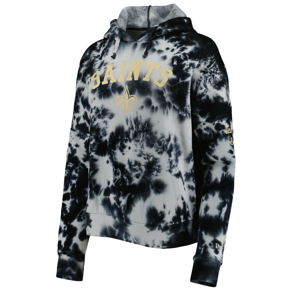 New Orleans Saints New Era Women's Cloud Dye Fleece Pullover Hoodie Black