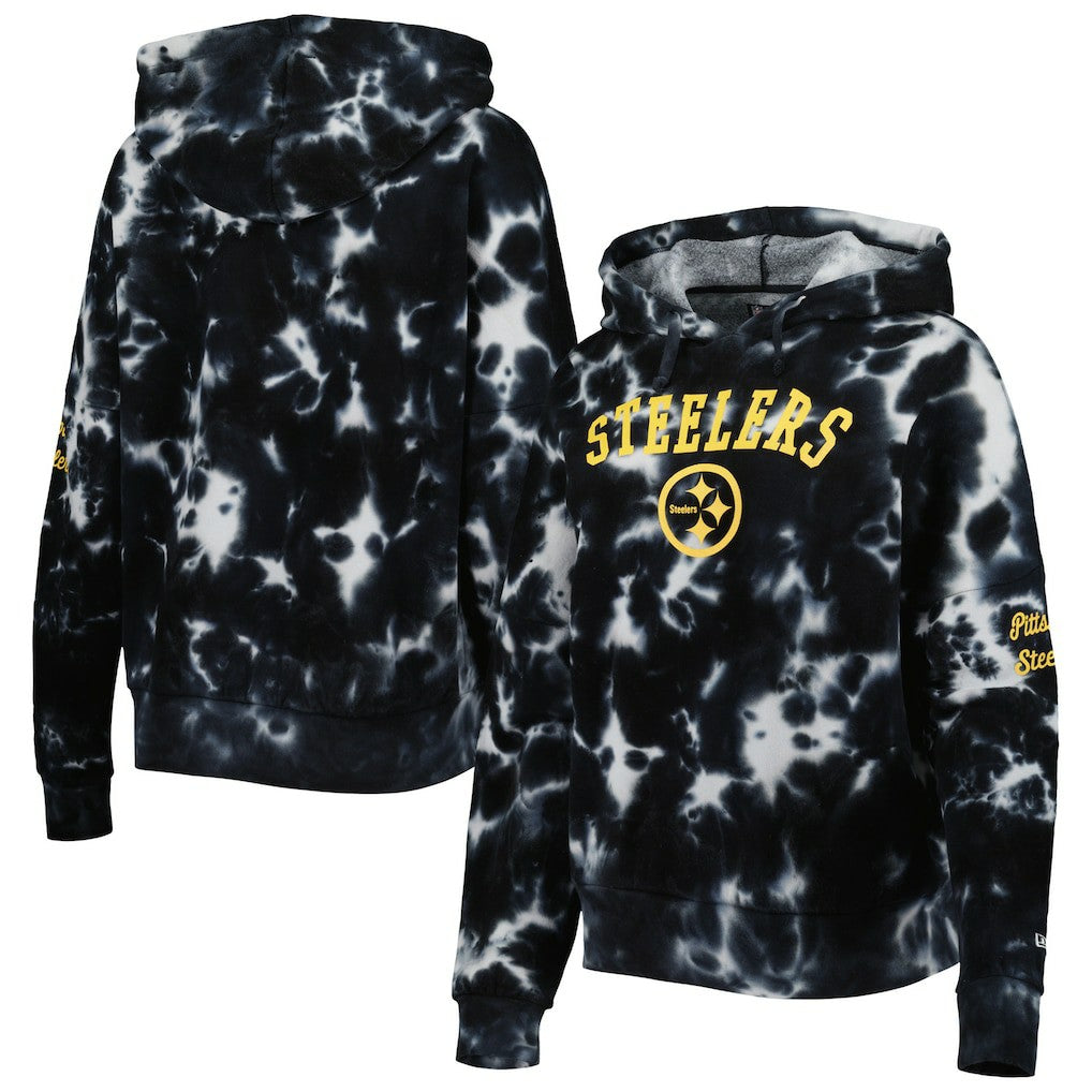 Pittsburgh Steelers New Era Women's Cloud Dye Fleece Pullover Hoodie Black