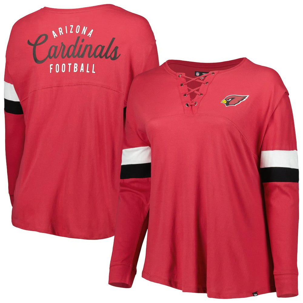 Arizona Cardinals New Era Women's Plus Size Athletic Varsity Lace-Up V-Neck Long Sleeve T-Shirt Cardinal