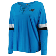 Carolina Panthers New Era Women's Plus Size Athletic Varsity Lace-Up V-Neck Long Sleeve T-Shirt Blue