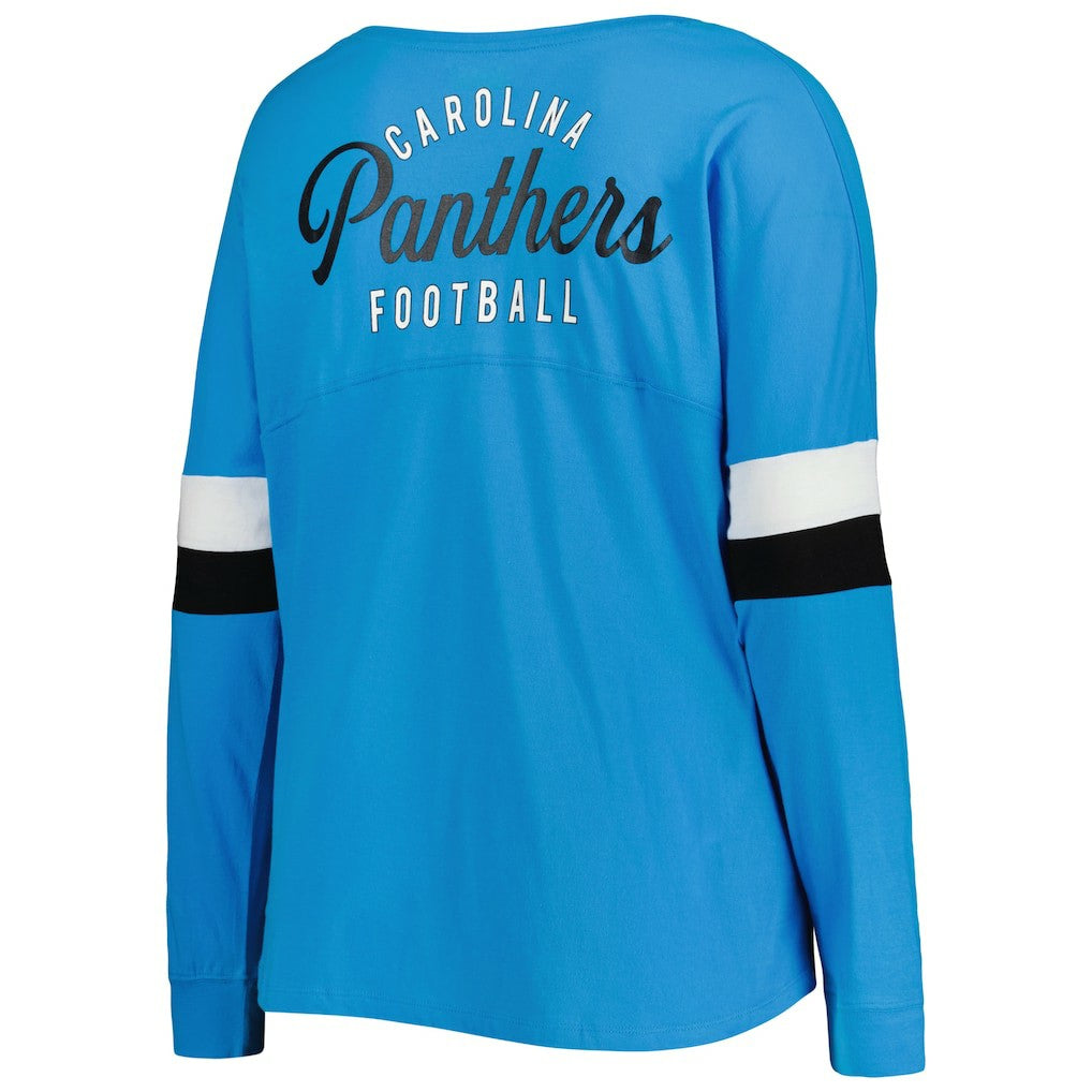 Carolina Panthers New Era Women's Plus Size Athletic Varsity Lace-Up V-Neck Long Sleeve T-Shirt Blue