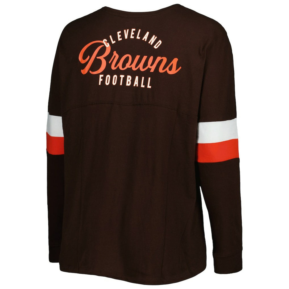 Cleveland Browns New Era Women's Plus Size Athletic Varsity Lace-Up V-Neck Long Sleeve T-Shirt Brown