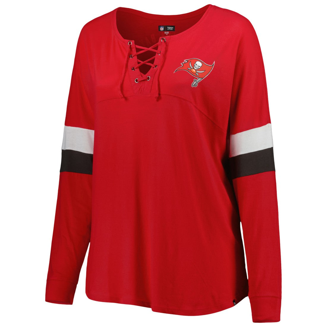 Tampa Bay Buccaneers New Era Women's Plus Size Athletic Varsity Lace-Up V-Neck Long Sleeve T-Shirt Red