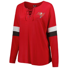 Tampa Bay Buccaneers New Era Women's Plus Size Athletic Varsity Lace-Up V-Neck Long Sleeve T-Shirt Red