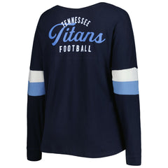 Tennessee Titans New Era Women's Plus Size Athletic Varsity Lace-Up V-Neck Long Sleeve T-Shirt Navy