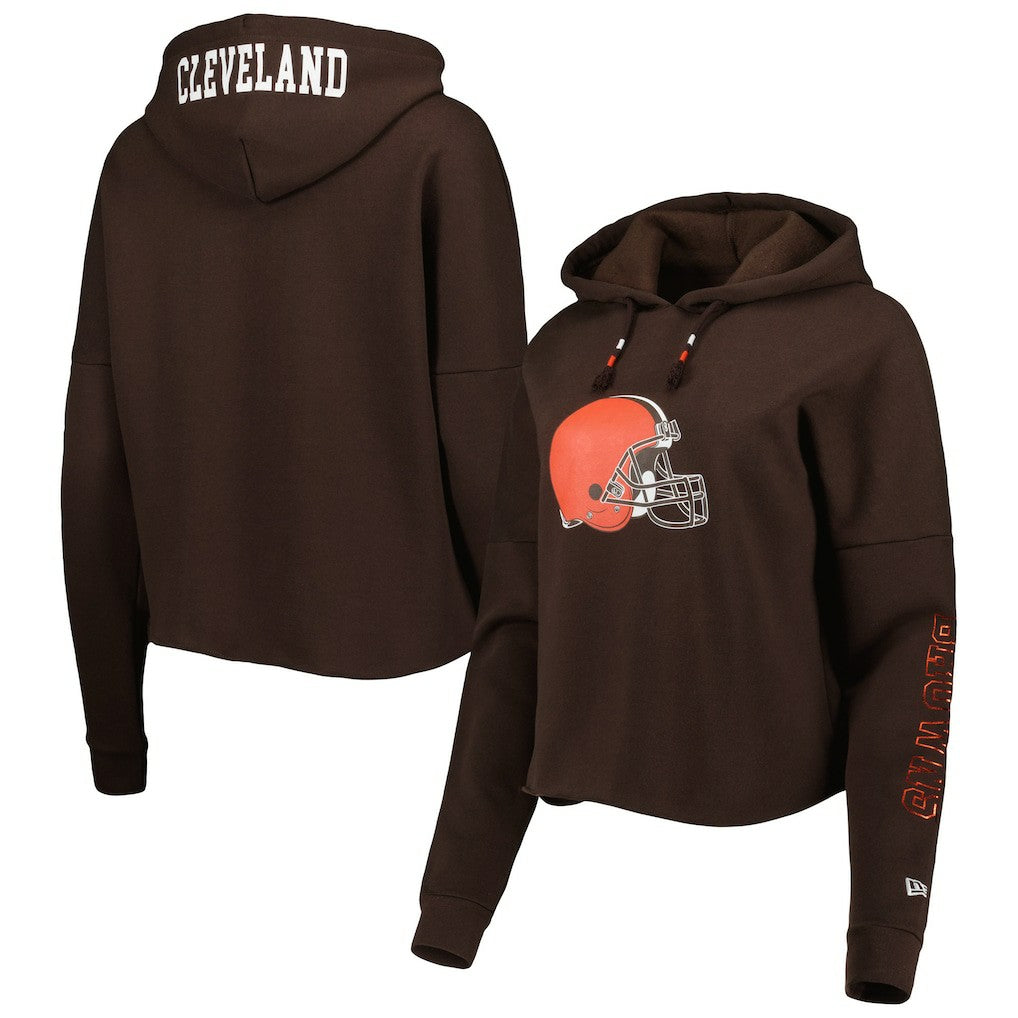 Cleveland Browns New Era Women's Foil Sleeve Pullover Hoodie Brown