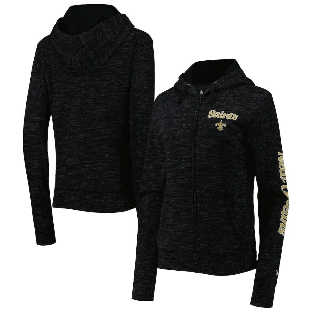 New Orleans Saints New Era Women's Reverse Space-Dye Full-Zip Hoodie Black