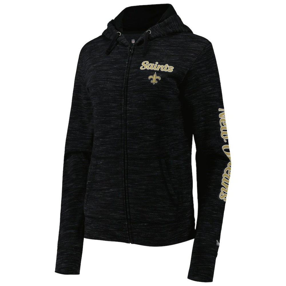 New Orleans Saints New Era Women's Reverse Space-Dye Full-Zip Hoodie Black