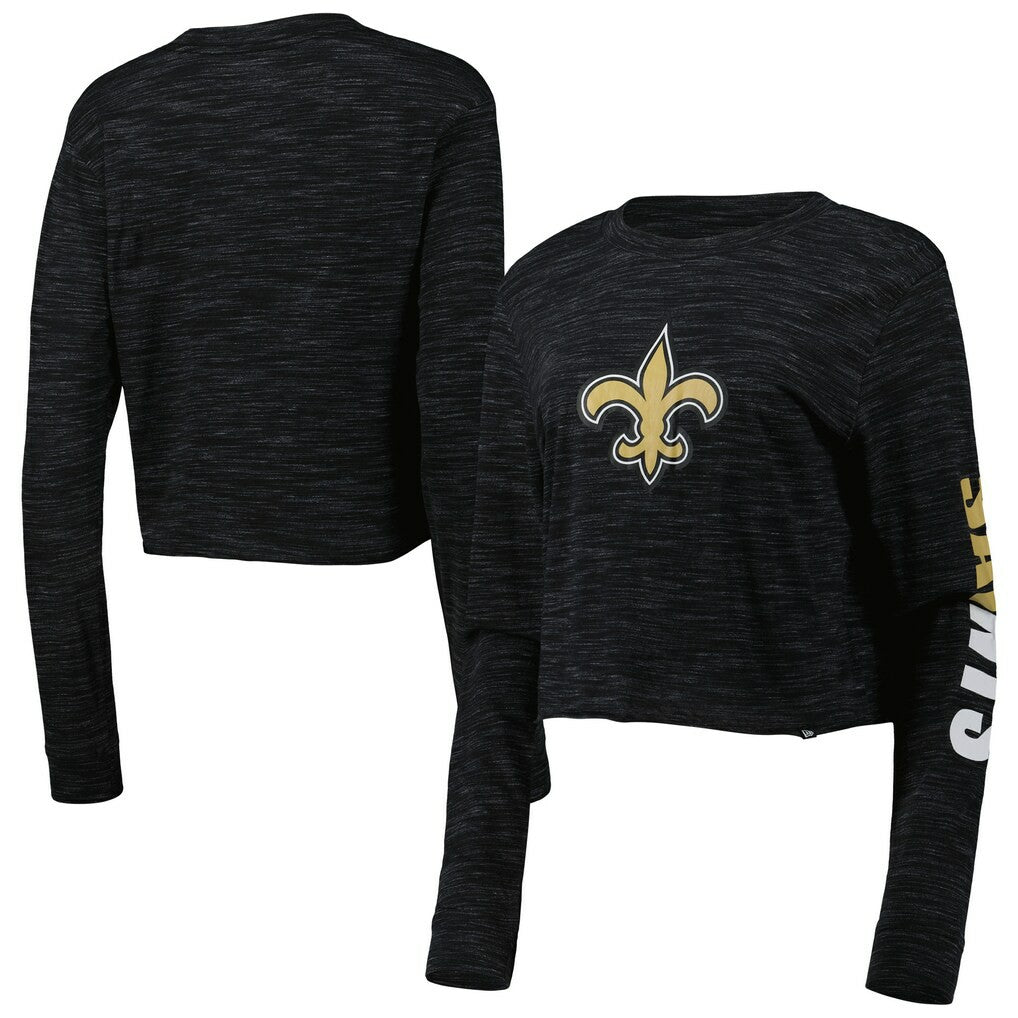 New Orleans Saints New Era Women's Crop Long Sleeve T-Shirt Black