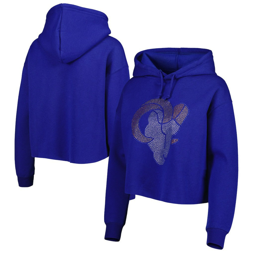 Los Angeles Rams Cuce Women's Crystal Logo Cropped Pullover Hoodie Royal