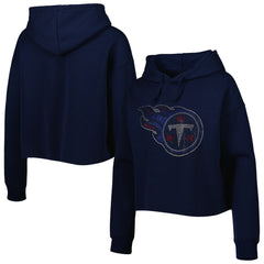 Tennessee Titans Cuce Women's Crystal Logo Cropped Pullover Hoodie Navy