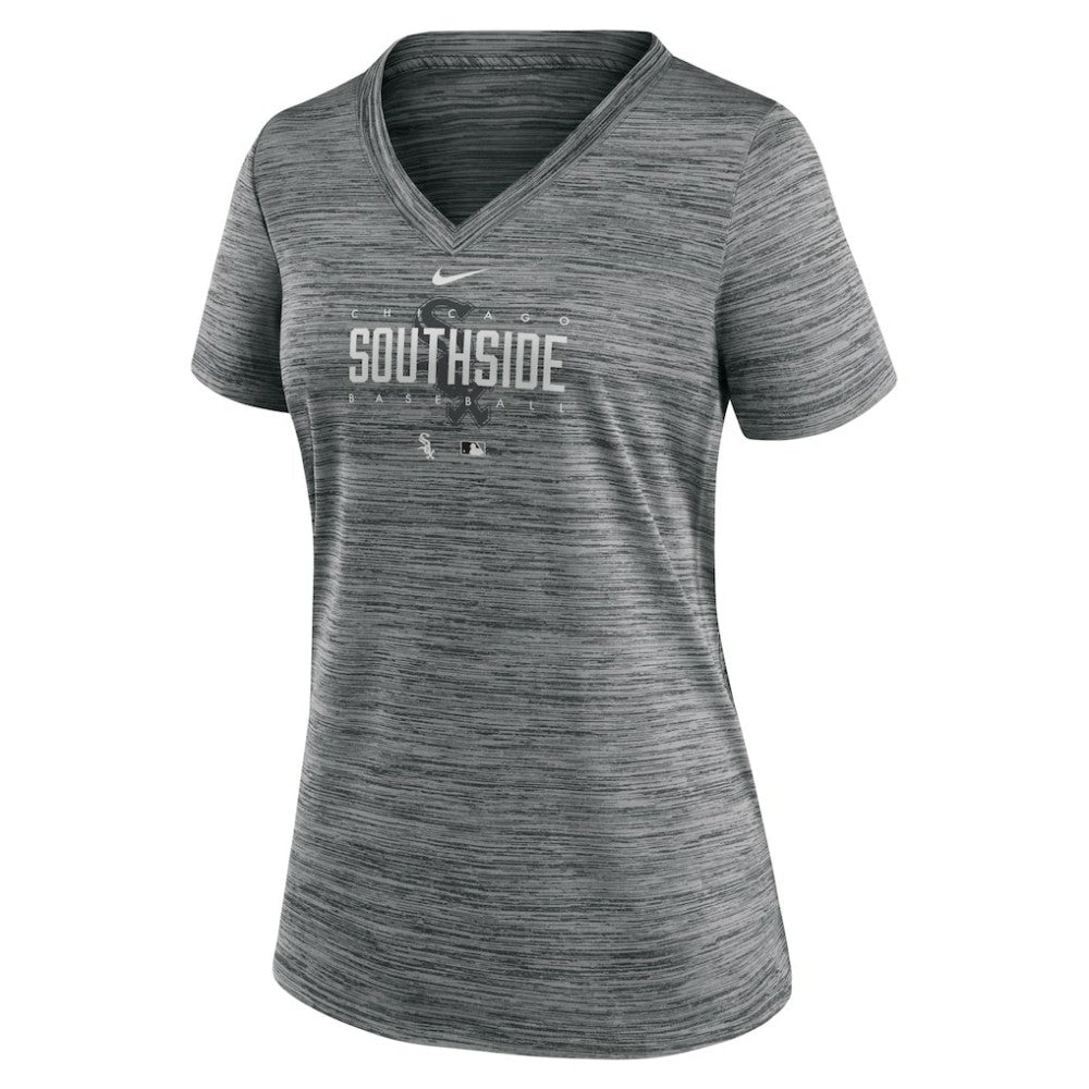 Chicago White Sox Nike Women's City Connect Velocity Practice Performance V-Neck T-Shirt - Gray - Nike on Sale