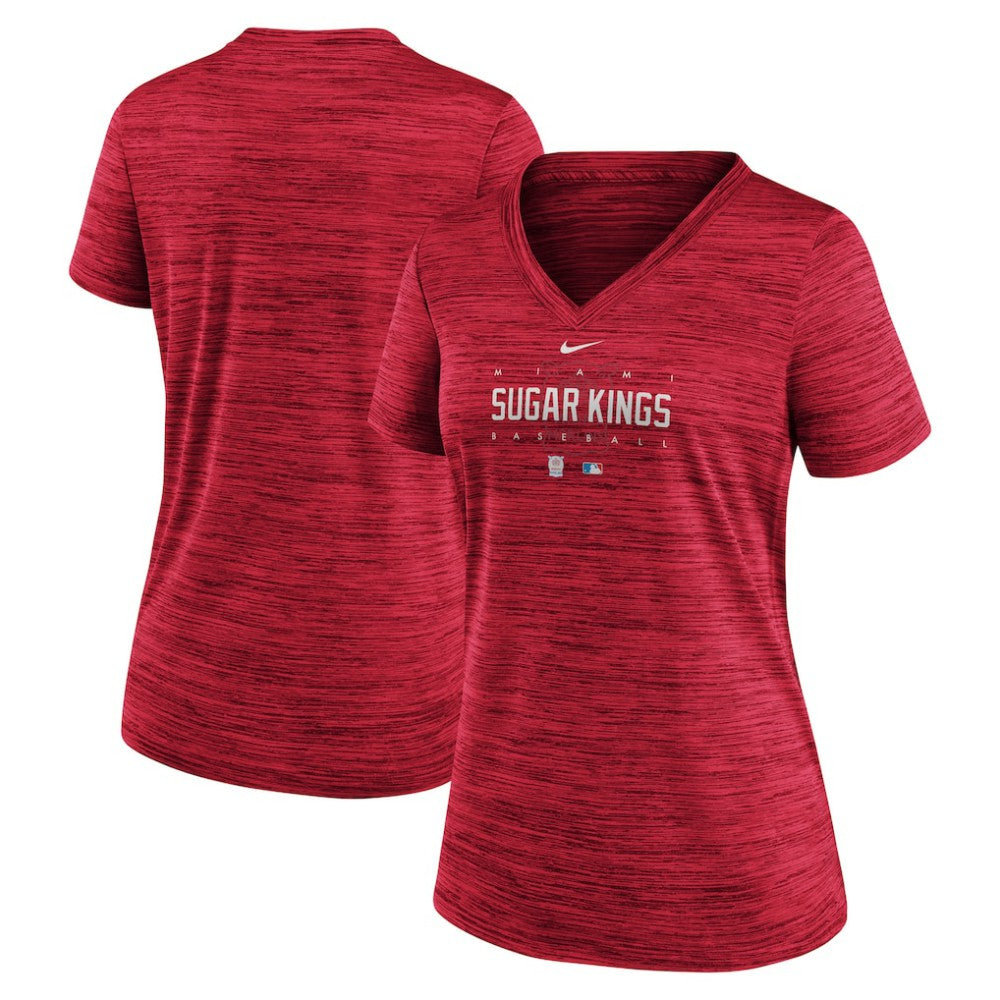 Miami Marlins Nike Women's City Connect Velocity Practice Performance V-Neck T-Shirt - Red - Nike Sale