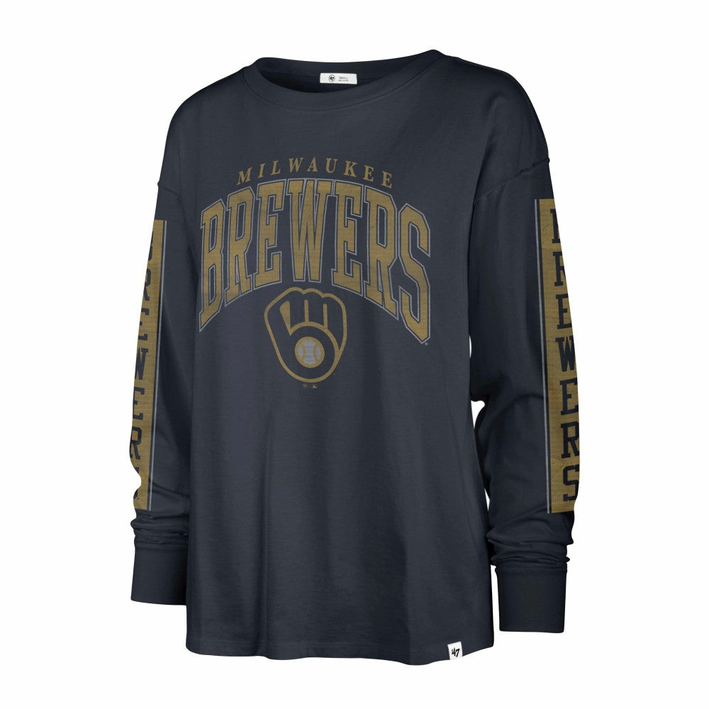 Milwaukee Brewers '47 Women's Statement Long Sleeve T-Shirt - Navy - 47 brand Online