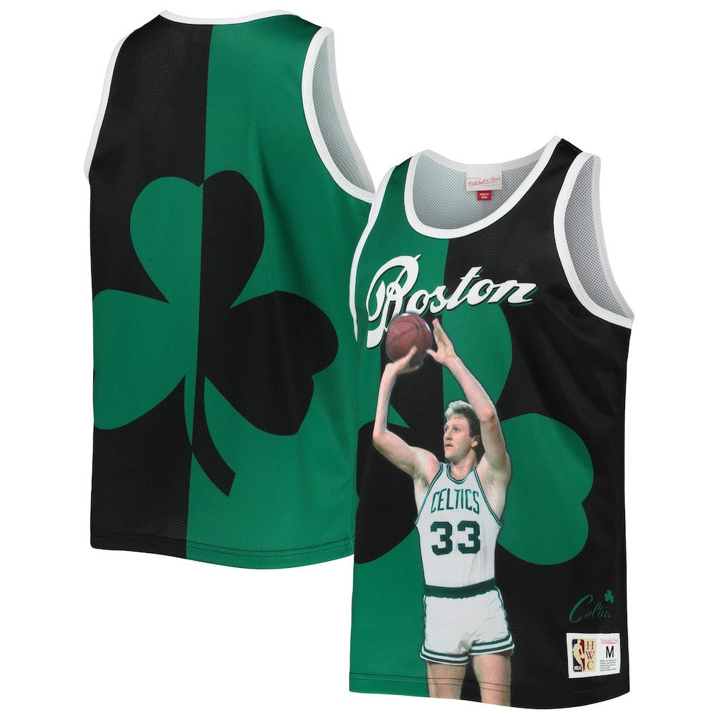 Larry Bird Boston Celtics Sublimated Player Tank Top Kelly Green/Black | Mitchell & Ness Lifestyle
