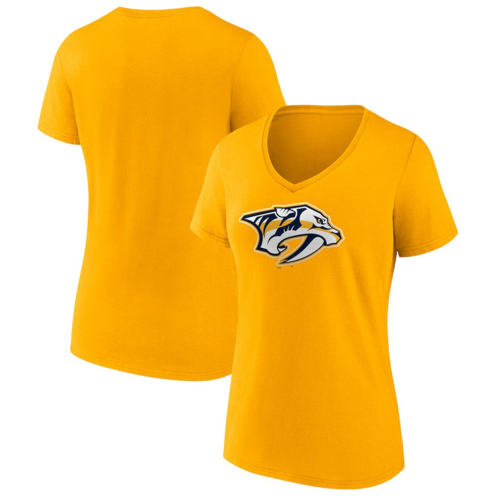Nashville Predators Fanatics Women's Primary Logo Team V-Neck T-Shirt - Gold - NHL 4895282