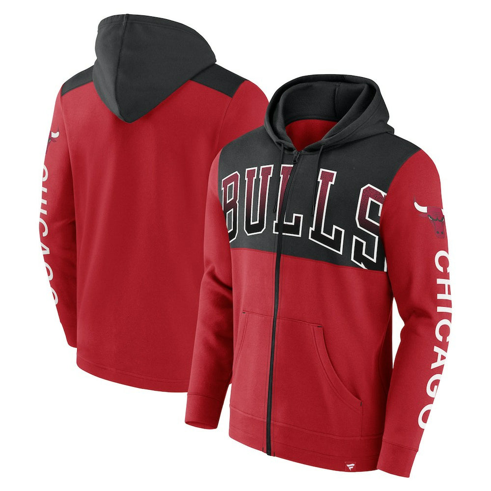 Chicago Bulls Skyhook Colorblock Full-Zip Hoodie Red/Black | Fanatics