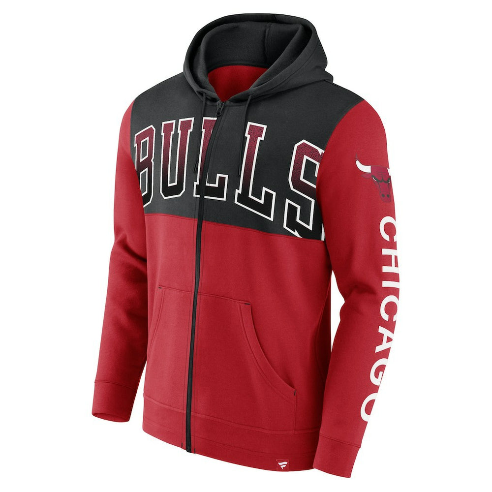 Chicago Bulls Skyhook Colorblock Full-Zip Hoodie Red/Black | Fanatics