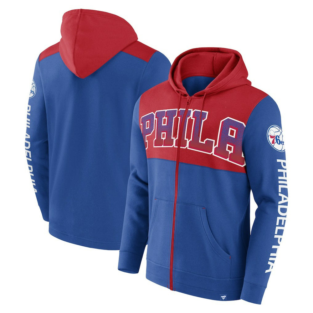 Philadelphia 76ers Skyhook Colorblock Full-Zip Hoodie Royal/Red | Fanatics US