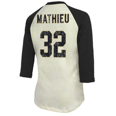 Tyrann Mathieu New Orleans Saints Majestic Threads Women's Player Name & Number Tri-Blend Three-Quarter Sleeve T-Shirt Cream