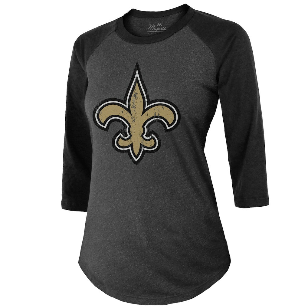 Tyrann Mathieu New Orleans Saints Majestic Threads Women's Name & Number Raglan 3/4 Sleeve T-Shirt Black