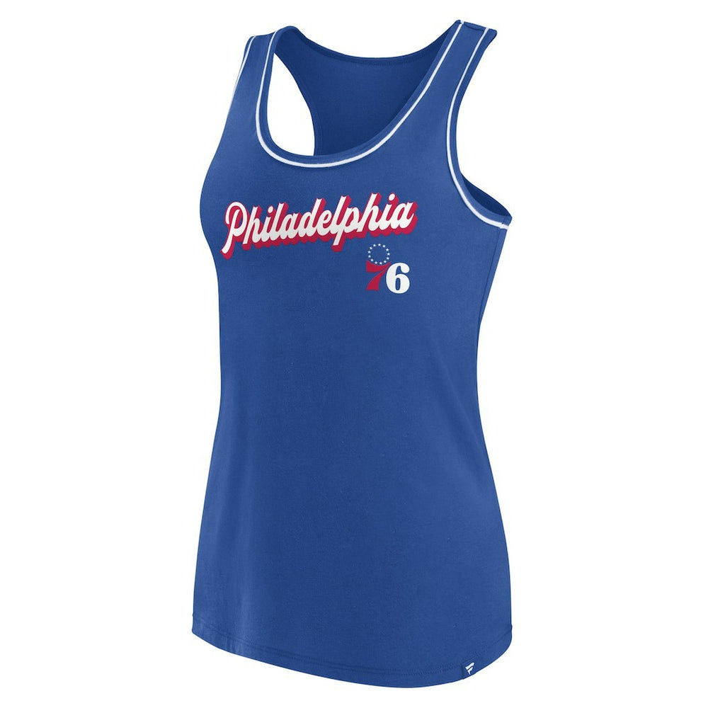 Philadelphia 76ers Women's Wordmark Logo Racerback Tank Top Royal | Fanatics US