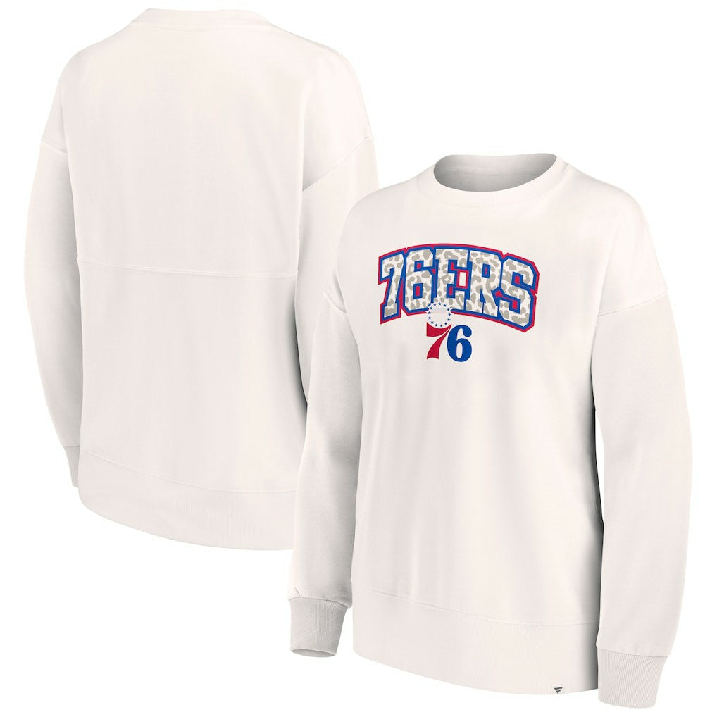 Philadelphia 76ers Women's Tonal Leopard Pullover Sweatshirt White | Fanatics