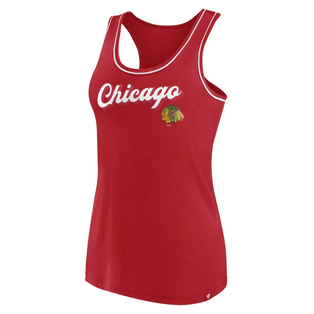 Chicago Blackhawks Fanatics Women's Wordmark Logo Racerback Scoop Neck Tank Top - Red - NHL 4905398