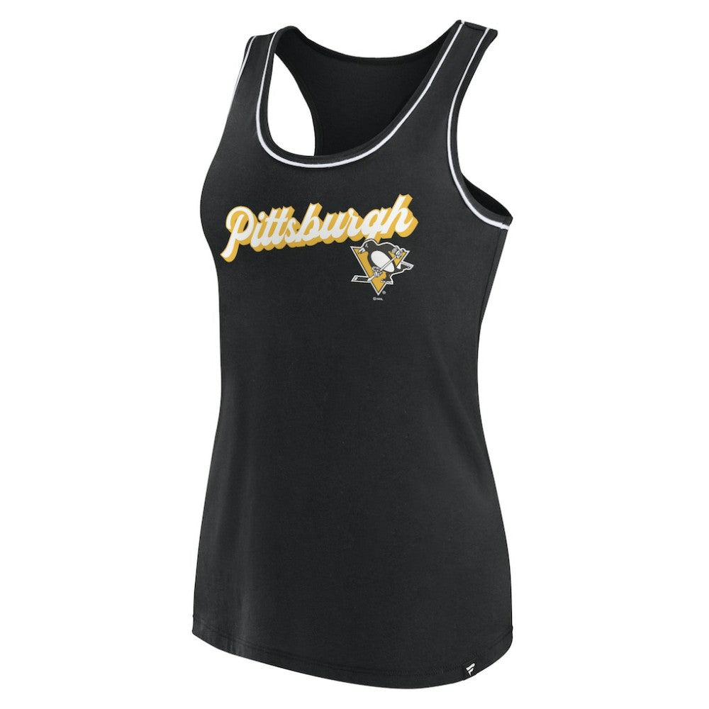 Pittsburgh Penguins Fanatics Women's Wordmark Logo Racerback Scoop Neck Tank Top - Black - NHL 4905401