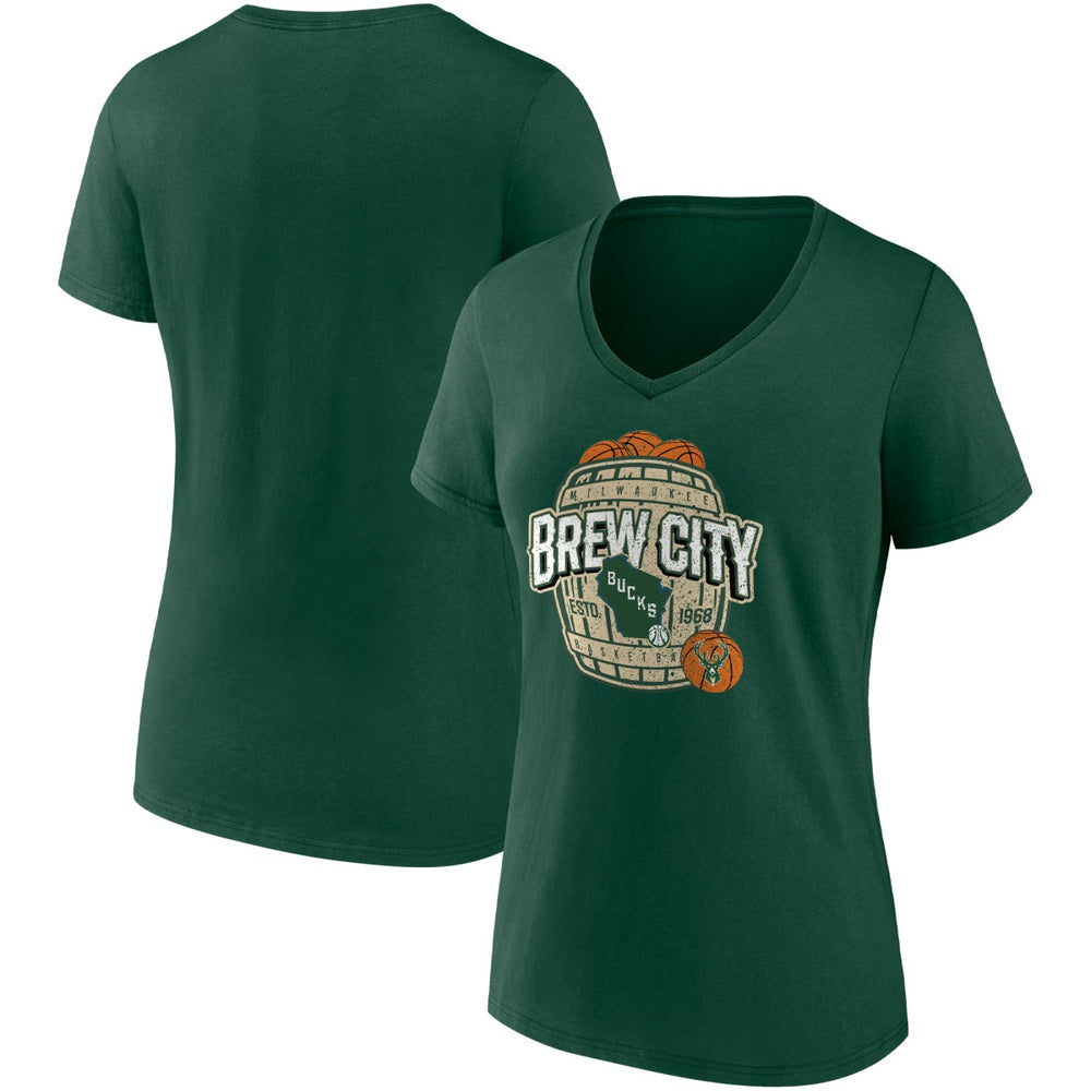 Milwaukee Bucks Women's Hometown Collection Brew City V-Neck T-Shirt Hunter Green | Fanatics outlet