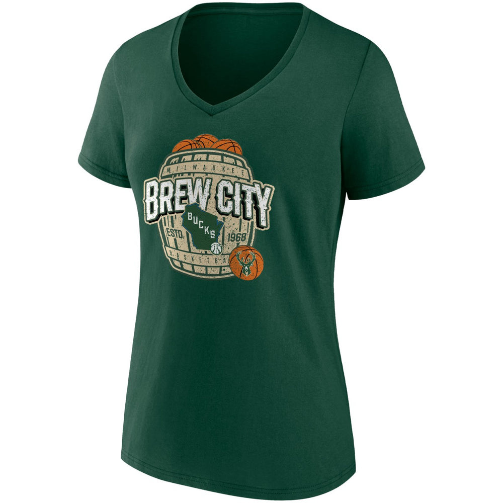 Milwaukee Bucks Women's Hometown Collection Brew City V-Neck T-Shirt Hunter Green | Fanatics outlet