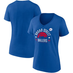 Philadelphia 76ers Women's Hometown Collection Broad Street Ballers V-Neck T-Shirt Royal | Fanatics US