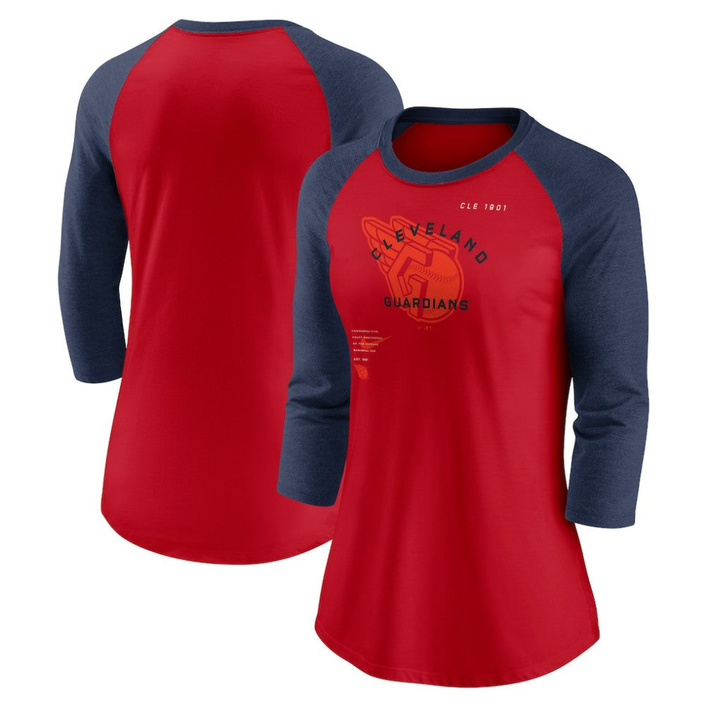 Cleveland Guardians Nike Women's Next Up Tri-Blend Raglan 3/4-Sleeve T-Shirt - Red/Navy - Nike on Sale