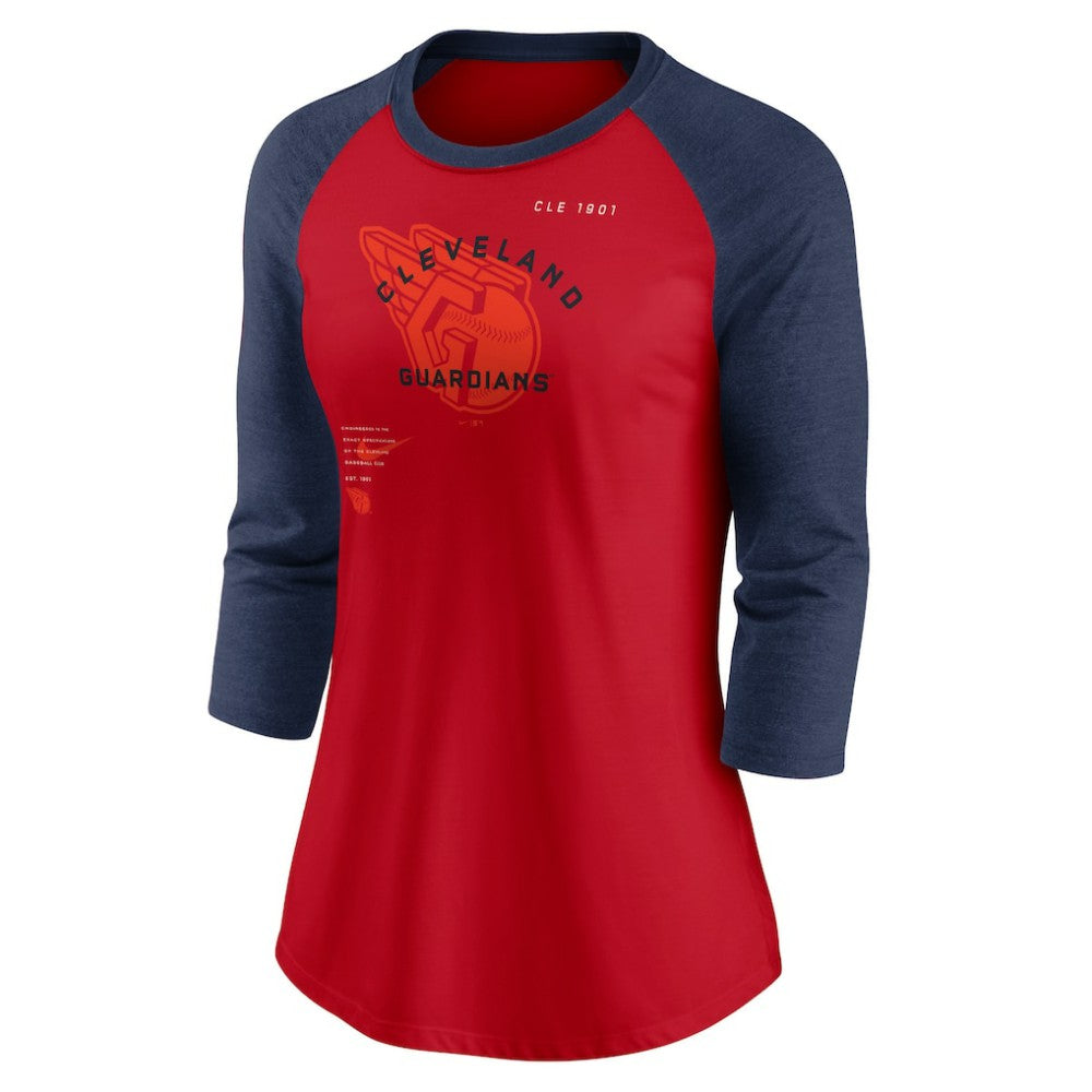 Cleveland Guardians Nike Women's Next Up Tri-Blend Raglan 3/4-Sleeve T-Shirt - Red/Navy - Nike on Sale