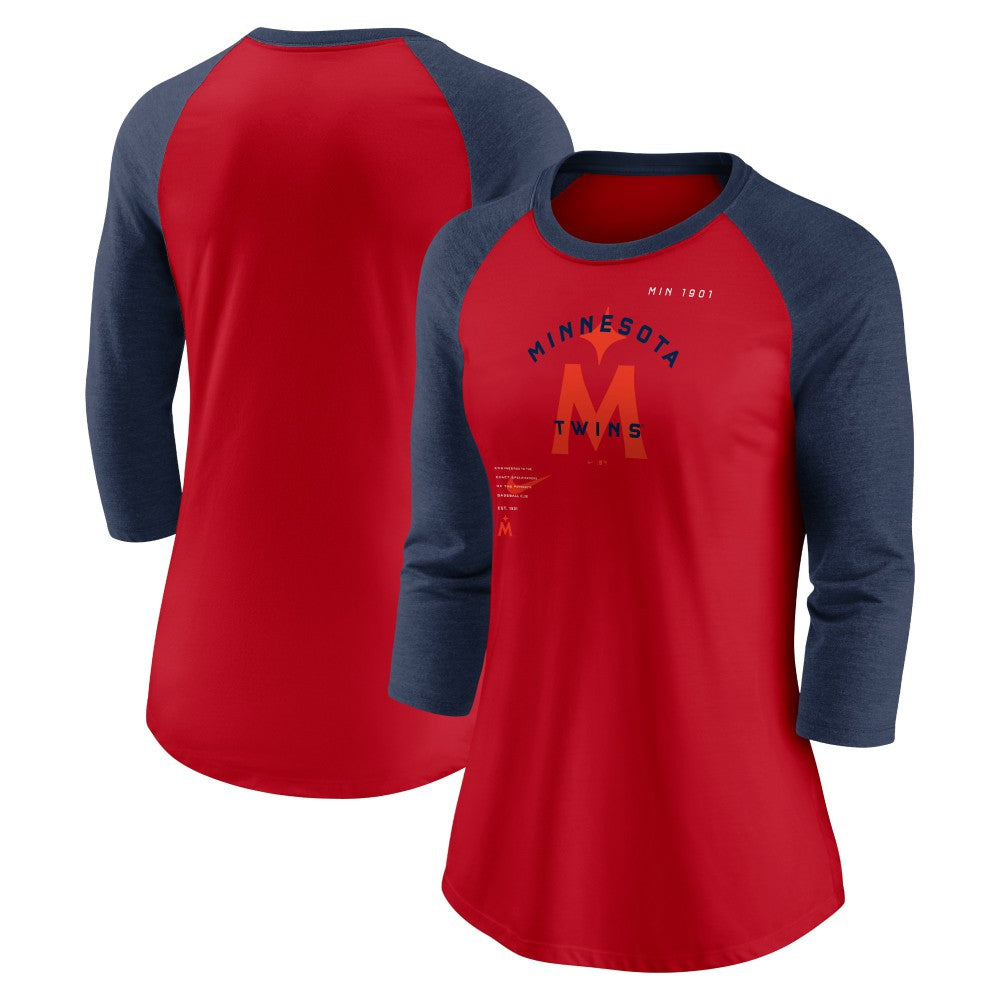 Minnesota Twins Nike Women's Next Up Tri-Blend Raglan 3/4-Sleeve T-Shirt - Red/Navy - Nike Sale