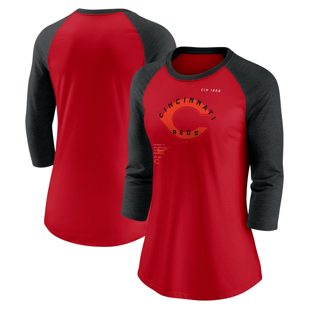 Cincinnati Reds Nike Women's Next Up Tri-Blend Raglan 3/4-Sleeve T-Shirt - Red/Black - Nike Lifestyle