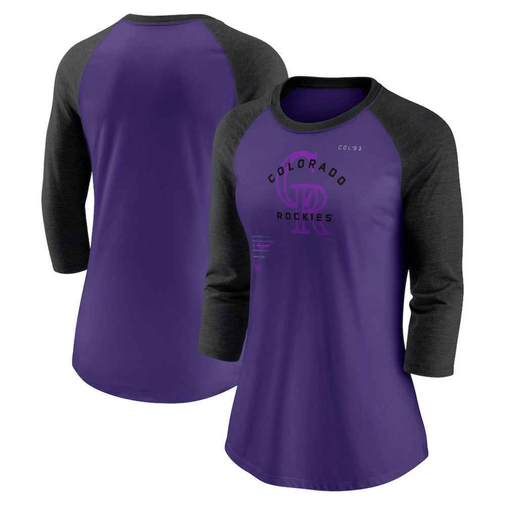 Colorado Rockies Nike Women's Next Up Tri-Blend Raglan 3/4-Sleeve T-Shirt - Purple/Black - Nike Online
