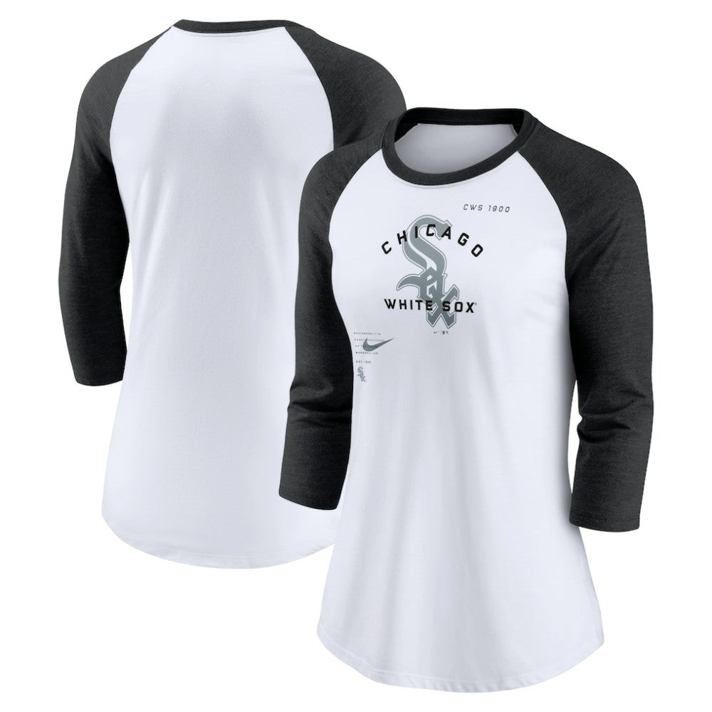 Chicago White Sox Nike Women's Next Up Tri-Blend Raglan 3/4-Sleeve T-Shirt - White/Black - Nike Lifestyle