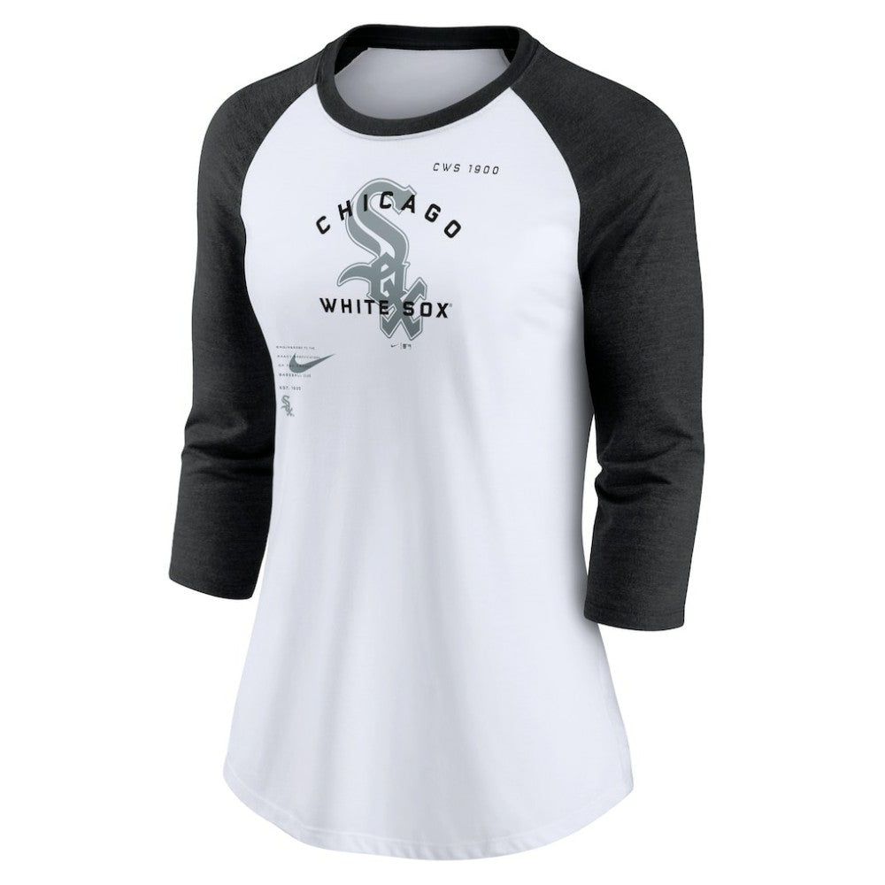 Chicago White Sox Nike Women's Next Up Tri-Blend Raglan 3/4-Sleeve T-Shirt - White/Black - Nike Lifestyle