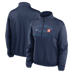 Houston Astros Nike Women's Rewind Splice Half-Zip Semi-Cropped Bubble Hem Sweatshirt - Navy - Nike Sale