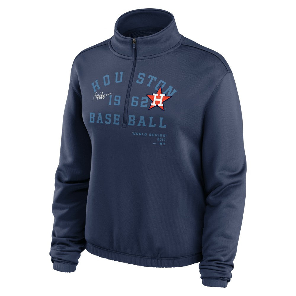 Houston Astros Nike Women's Rewind Splice Half-Zip Semi-Cropped Bubble Hem Sweatshirt - Navy - Nike Sale