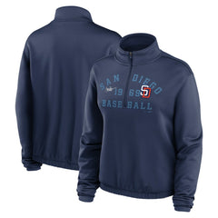 San Diego Padres Nike Women's Rewind Splice Half-Zip Semi-Cropped Bubble Hem Sweatshirt - Navy - Nike Discount