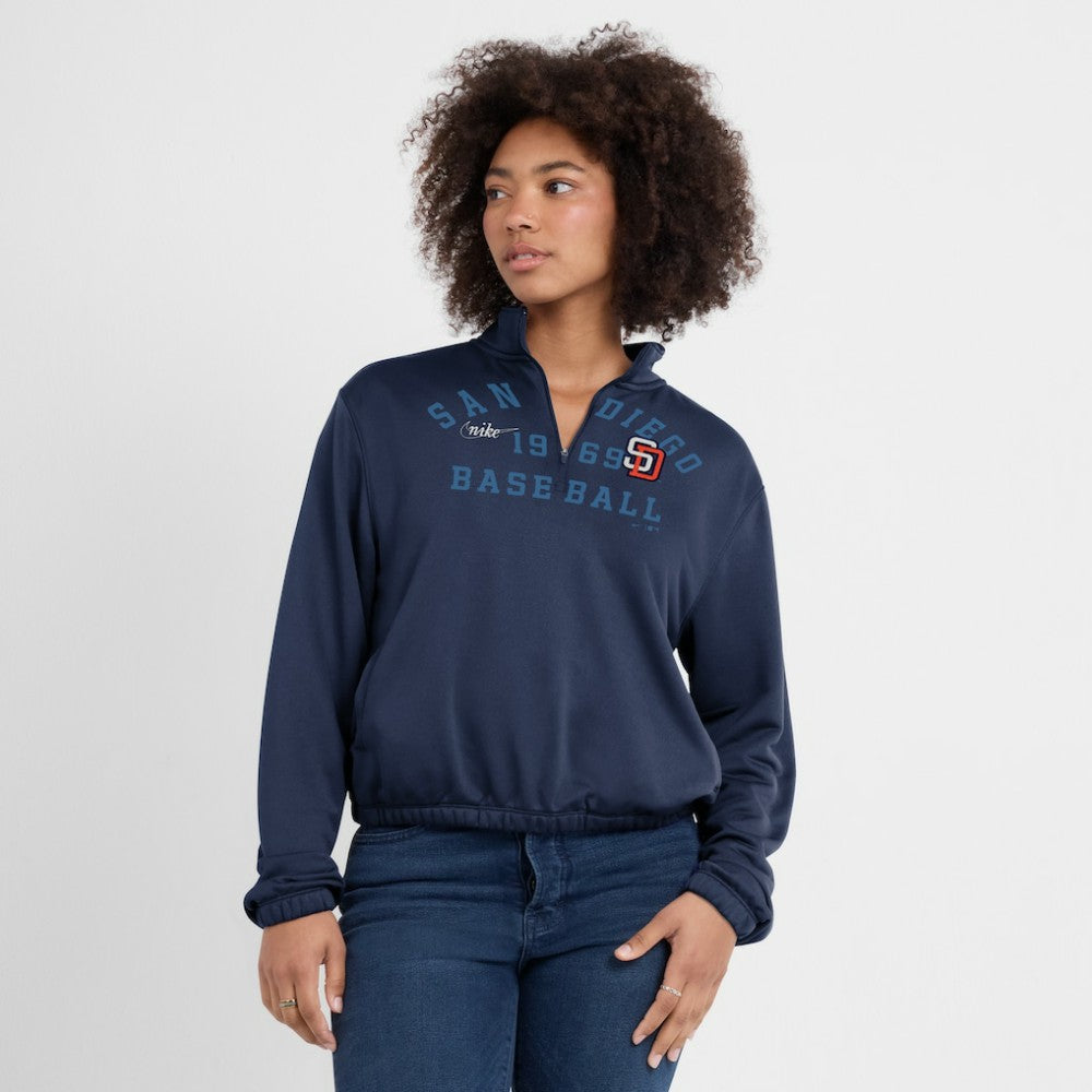 San Diego Padres Nike Women's Rewind Splice Half-Zip Semi-Cropped Bubble Hem Sweatshirt - Navy - Nike Discount