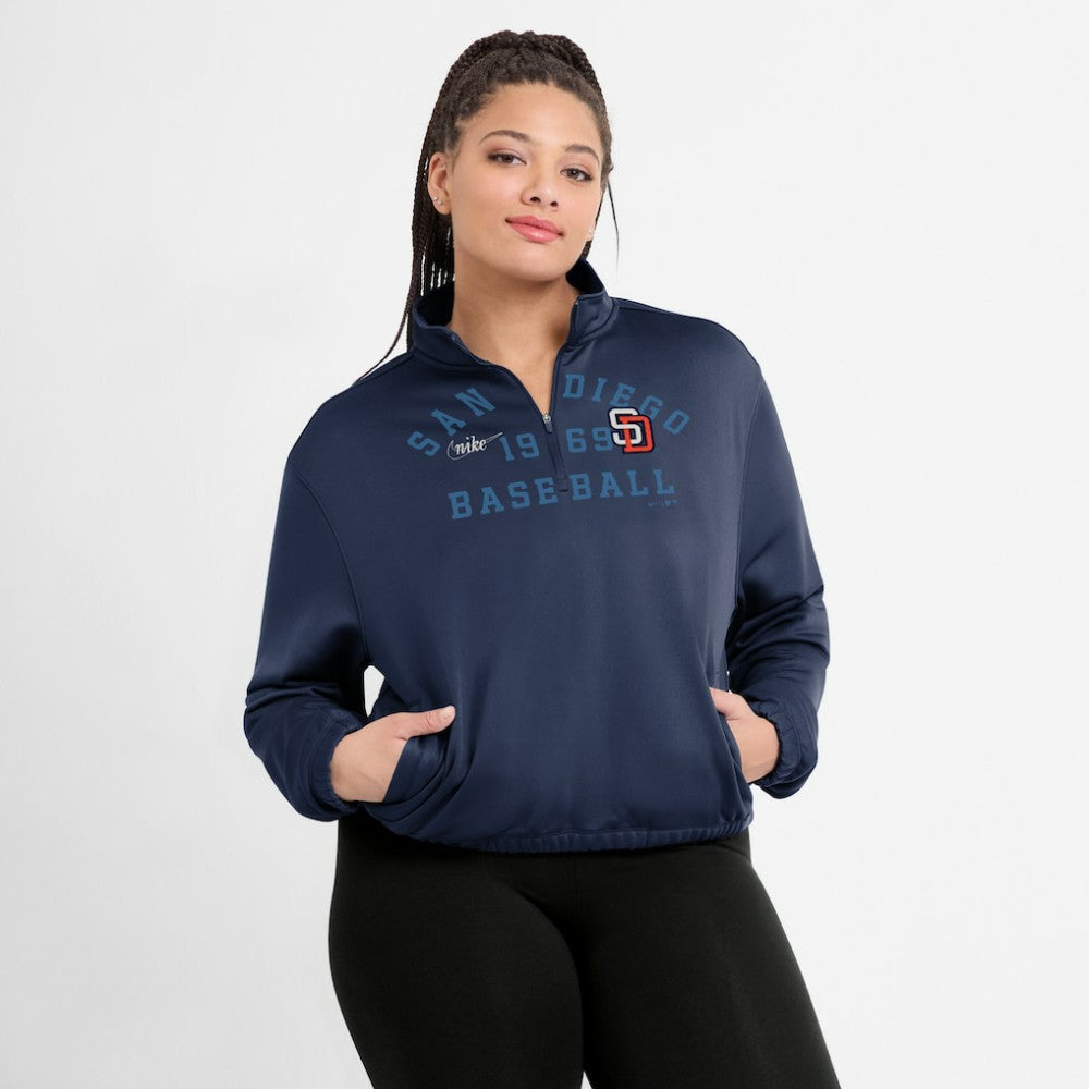 San Diego Padres Nike Women's Rewind Splice Half-Zip Semi-Cropped Bubble Hem Sweatshirt - Navy - Nike Discount