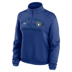 Milwaukee Brewers Nike Women's Rewind Splice Half-Zip Semi-Cropped Bubble Hem Sweatshirt - Royal - Nike Online