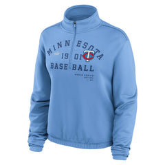 Minnesota Twins Nike Women's Rewind Splice Half-Zip Semi-Cropped Bubble Hem Sweatshirt - Light Blue - Nike Sale
