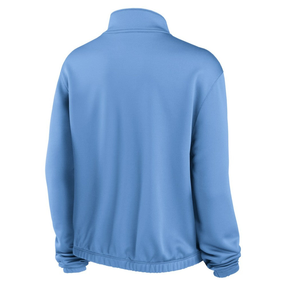 Minnesota Twins Nike Women's Rewind Splice Half-Zip Semi-Cropped Bubble Hem Sweatshirt - Light Blue - Nike Sale