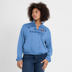 Minnesota Twins Nike Women's Rewind Splice Half-Zip Semi-Cropped Bubble Hem Sweatshirt - Light Blue - Nike Sale