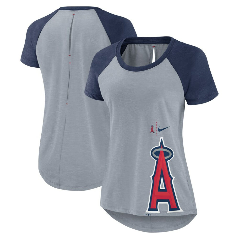 Los Angeles Angels Nike Women's Summer Breeze Raglan Fashion T-Shirt - Heather Gray - Nike Lifestyle